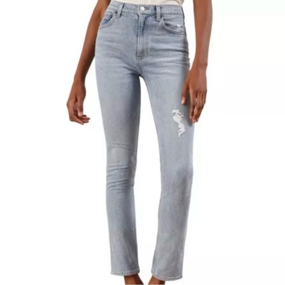 Reformation Jeans Denim Light Wash Organic Distressed Straight Leg High Rise 31
